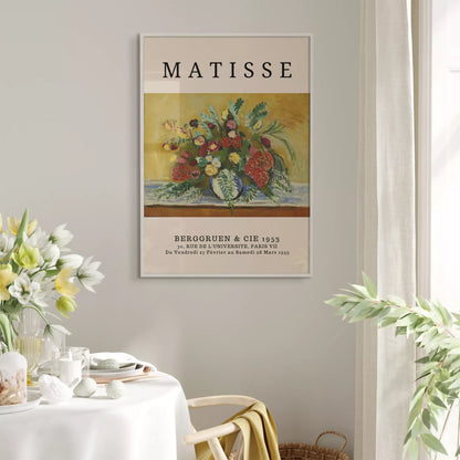 マティス風赤いバラ黄色い花のボタニカルアートポスター