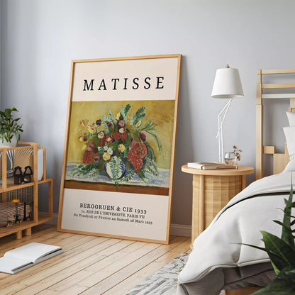 マティス風赤いバラ黄色い花のボタニカルアートポスター