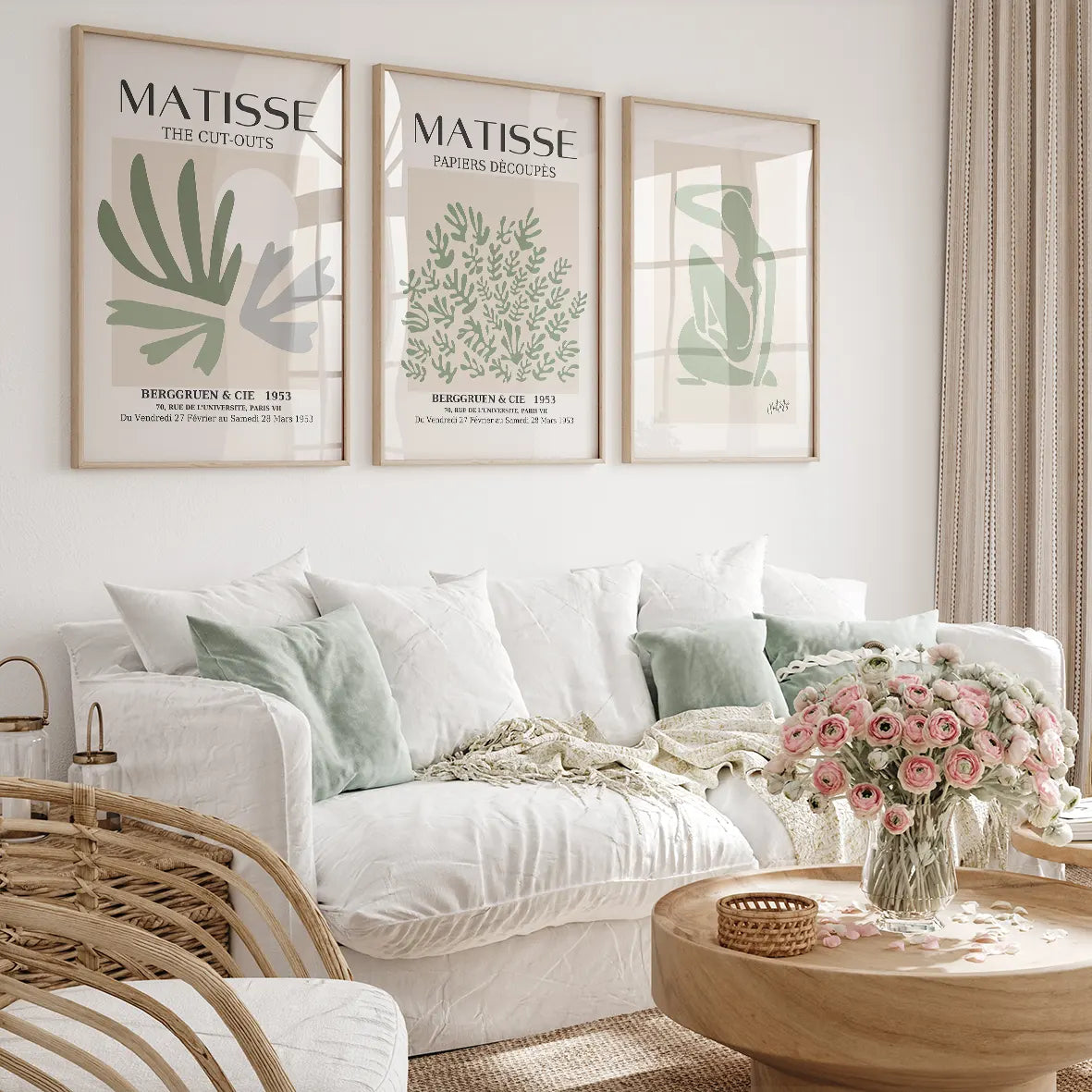 マティス風 抽象ポスター 3枚セット ベージュ セージグリーン 北欧