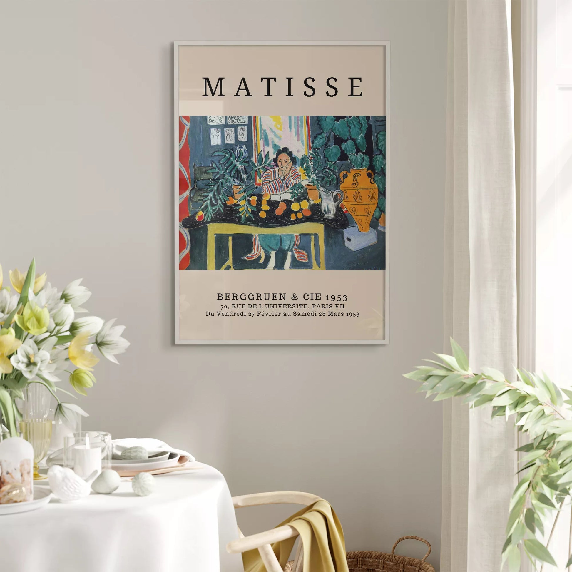 マティス風 インテリア画 ターコイズ イエロー ボタニカル ダイニング