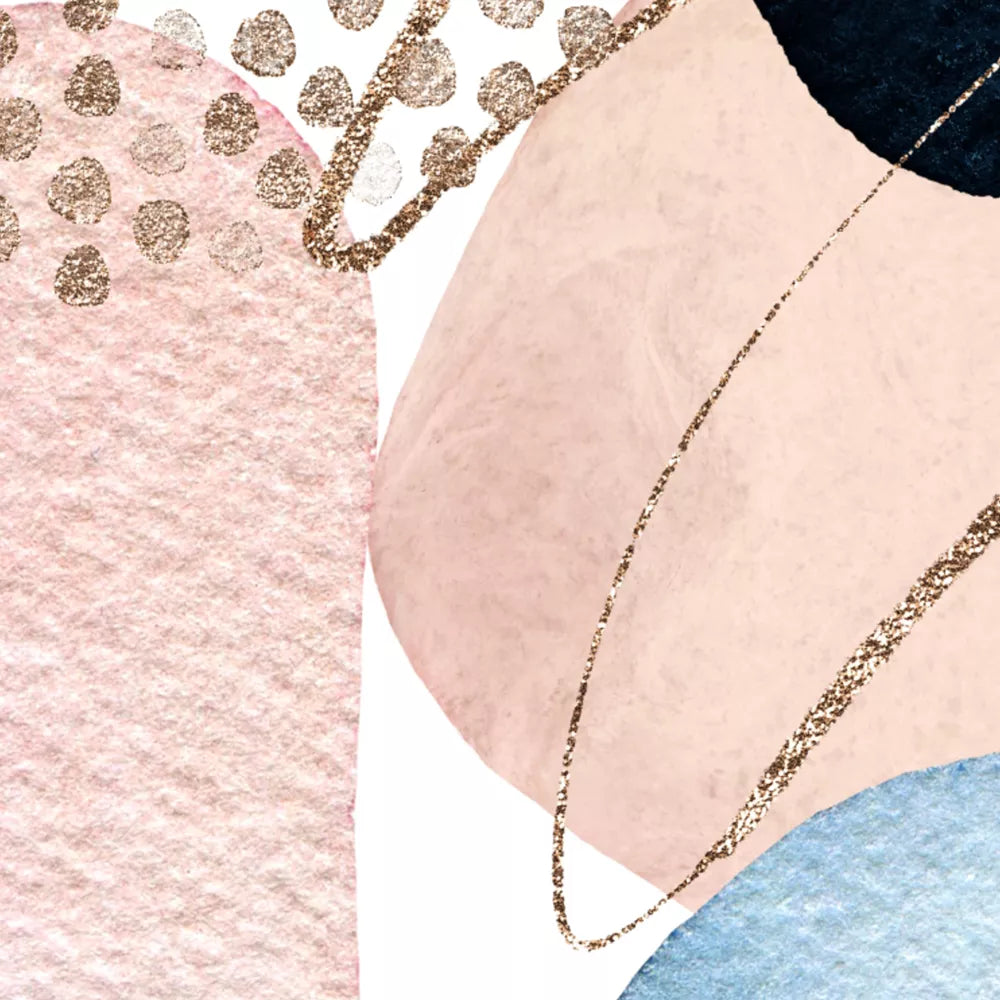 青とピンクの抽象アート3枚セット ゴールドアクセント モダンデザイン