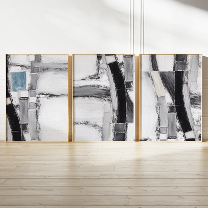 抽象的なモノクロームの高級感あるアートポスター 北欧モダンインテリア 3枚セット