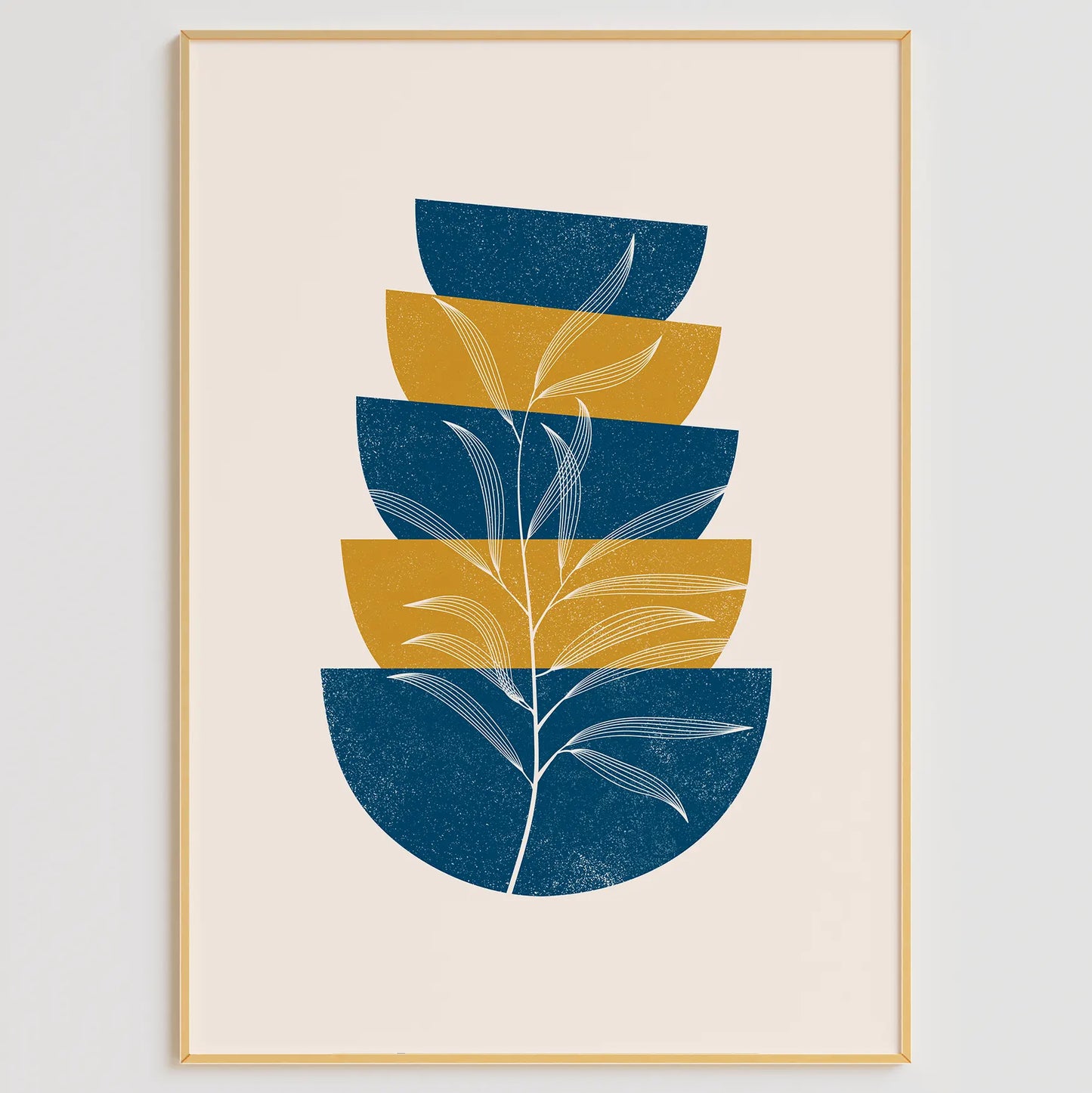 ブルーとイエローのジオメトリックボタニカル抽象アートポスター 北欧モダン 3枚セット