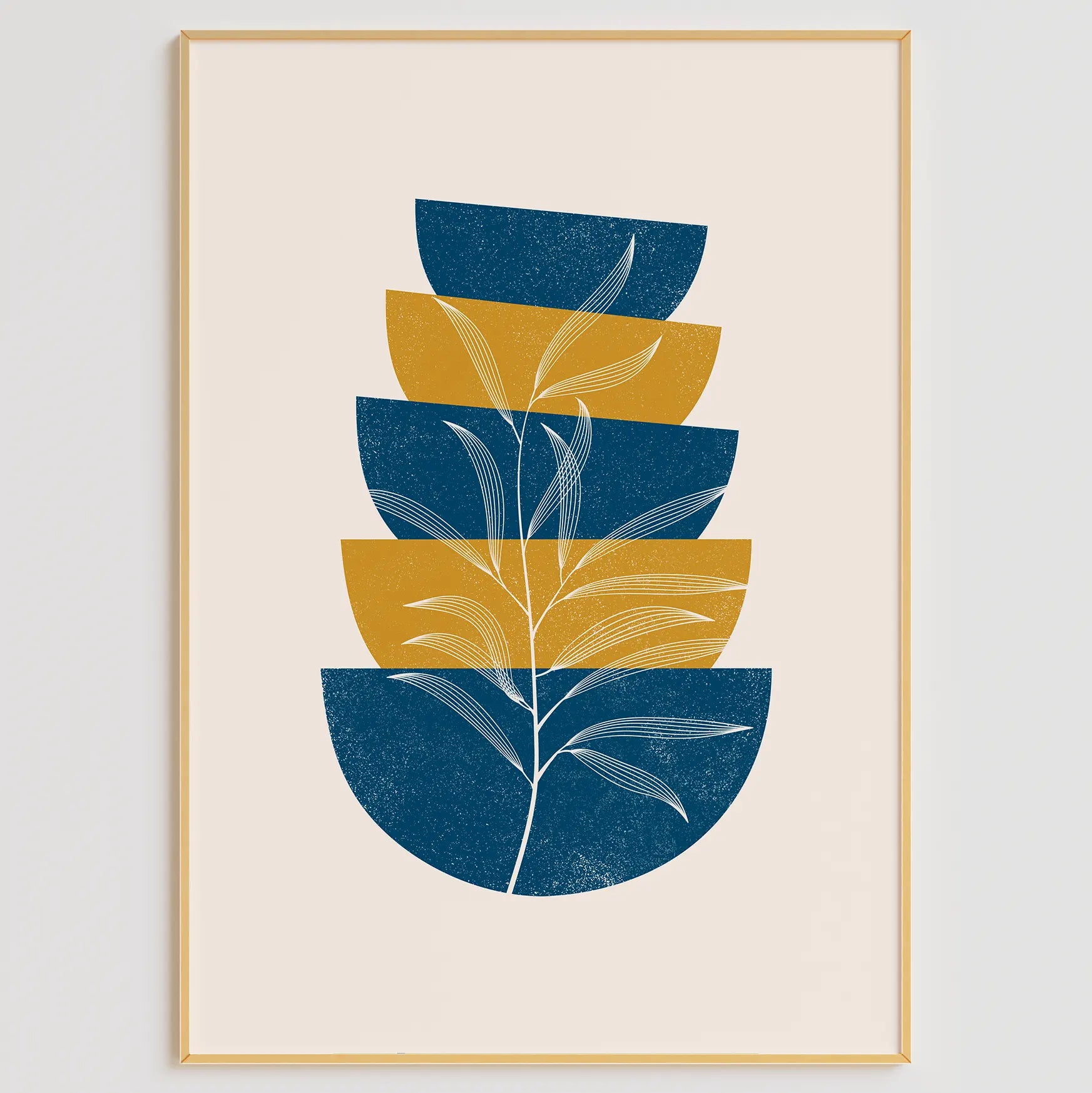 ブルーとイエローのジオメトリックボタニカル抽象アートポスター 北欧モダン 3枚セット