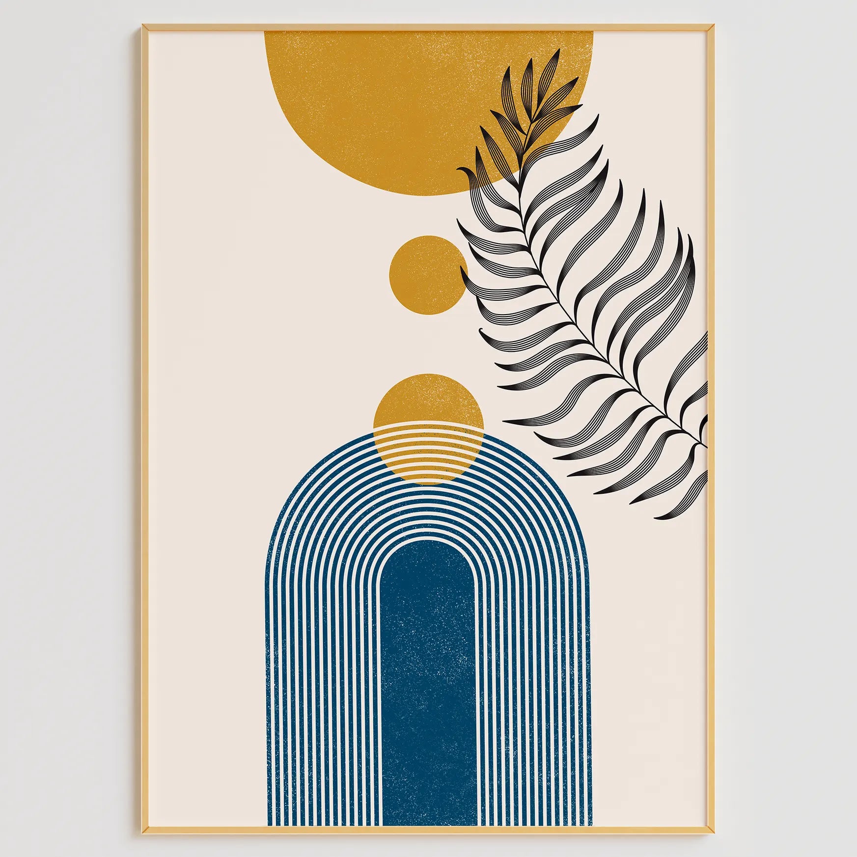 ブルーとイエローのジオメトリックボタニカル抽象アートポスター 北欧モダン 3枚セット