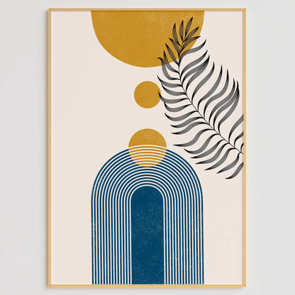 ブルーとイエローのジオメトリックボタニカル抽象アートポスター 北欧モダン 3枚セット