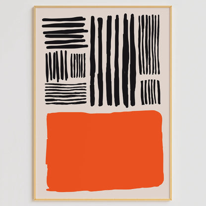 イエローオレンジレッド抽象ラインアートポスター 3枚セット