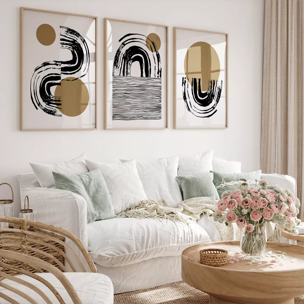 抽象ブラックゴールドの高級感あるアートポスター 北欧モダンインテリア 3枚セット
