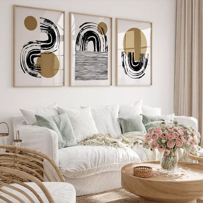 抽象ブラックゴールドの高級感あるアートポスター 北欧モダンインテリア 3枚セット