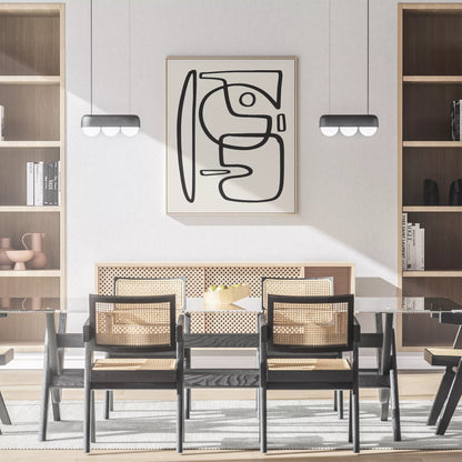 モダンな黒線による抽象的な顔のシルエットアート、シンプルな線画