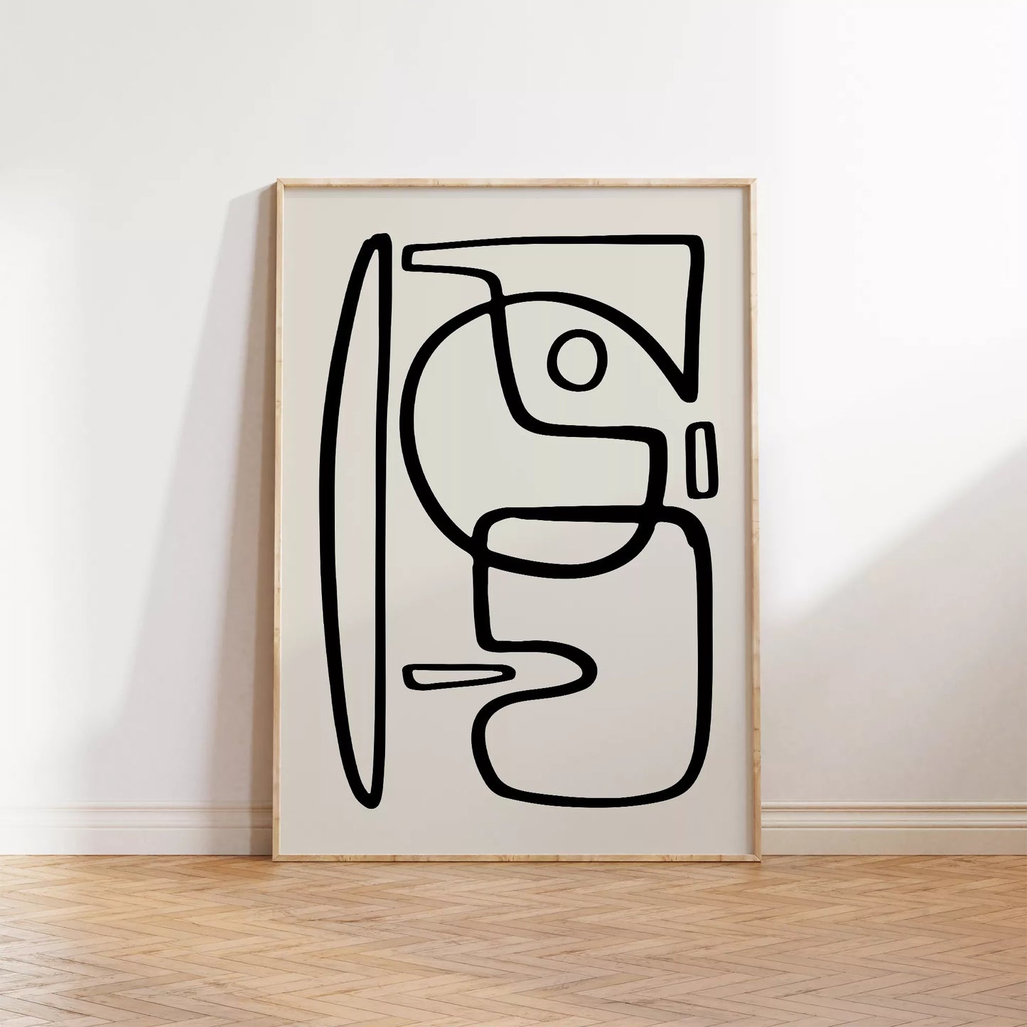 モダンな黒線による抽象的な顔のシルエットアート、シンプルな線画