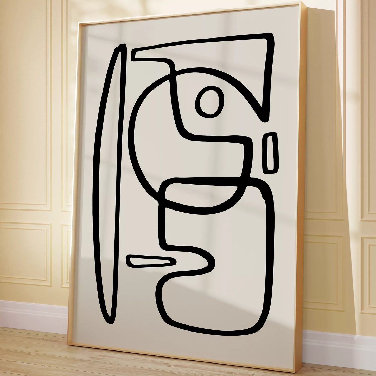 モダンな黒線による抽象的な顔のシルエットアート、シンプルな線画