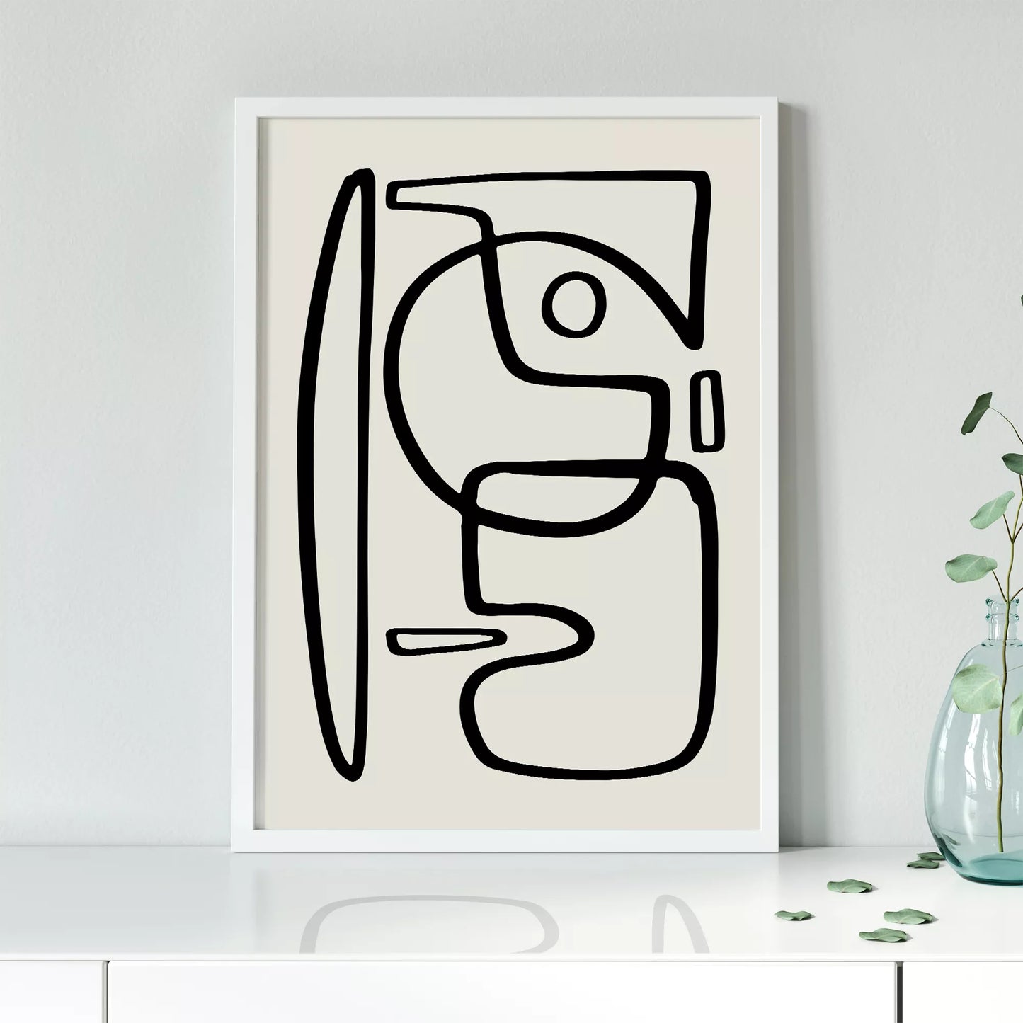 モダンな黒線による抽象的な顔のシルエットアート、シンプルな線画