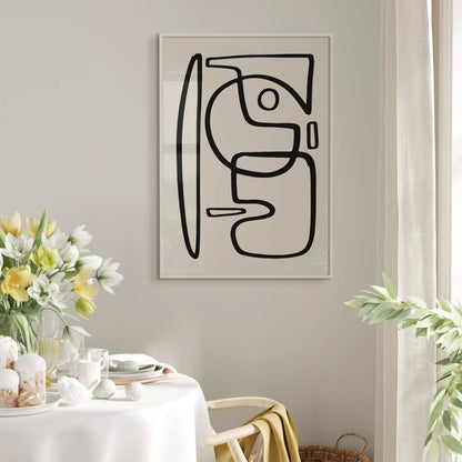 モダンな黒線による抽象的な顔のシルエットアート、シンプルな線画