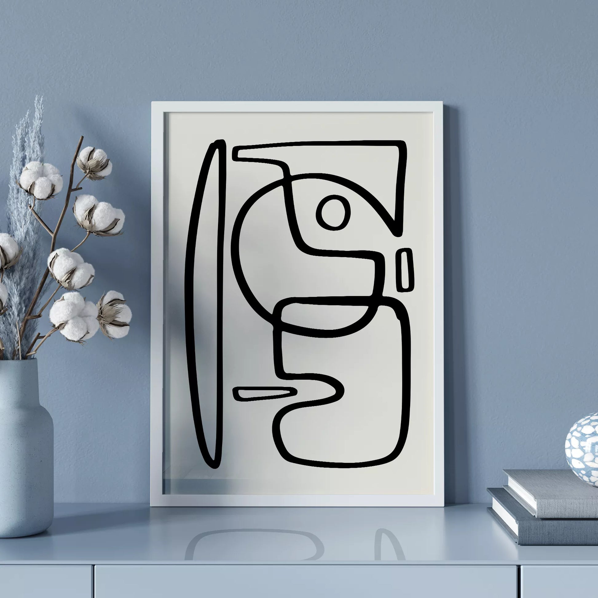 モダンな黒線による抽象的な顔のシルエットアート、シンプルな線画