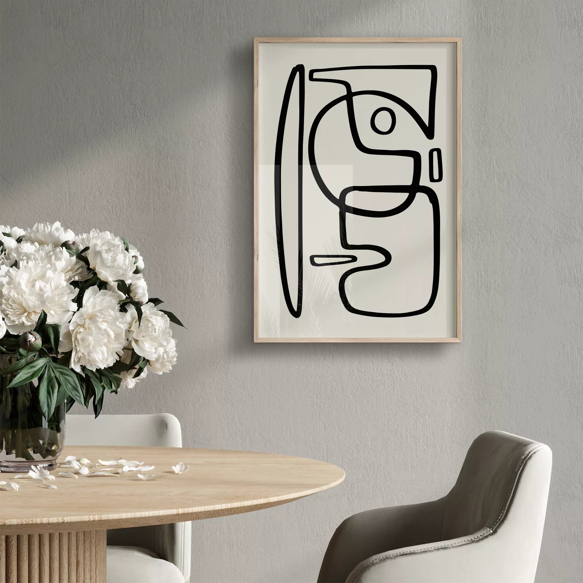 モダンな黒線による抽象的な顔のシルエットアート、シンプルな線画