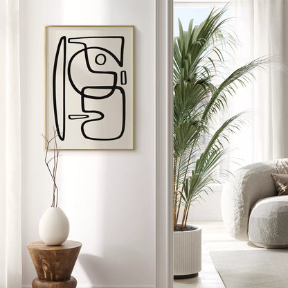 モダンな黒線による抽象的な顔のシルエットアート、シンプルな線画