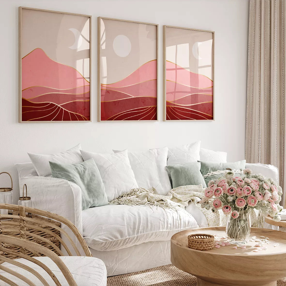 アートポスター 月の満ち欠け ピンク山脈 高級感 北欧モダンインテリア 3枚セット