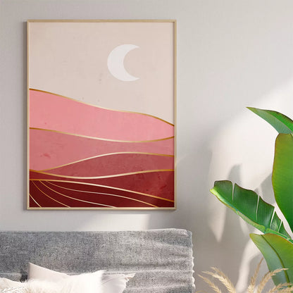 アートポスター 月の満ち欠け ピンク山脈 高級感 北欧モダンインテリア 3枚セット