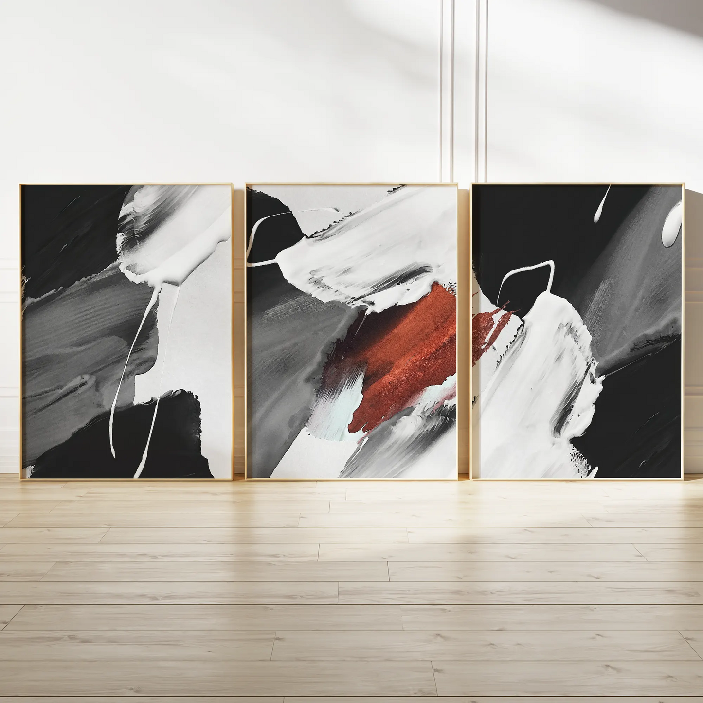 アートポスター 抽象ブラックレッドブラッシュ 高級感 北欧モダンインテリア 3枚セット