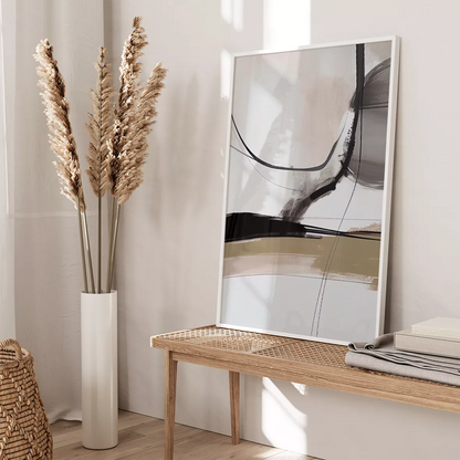 モノトーン抽象アート3点セット、禅の精神を表現した曲線美