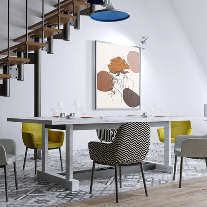 テラコッタカラーのバラと線画アートのモダンな抽象画