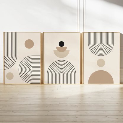 ジオメトリック アーチライン ベージュ ミニマルアートポスター 3枚セット