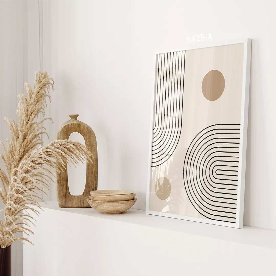 幾何学的なラインアートと円形のモダンな3点セット壁掛けアート