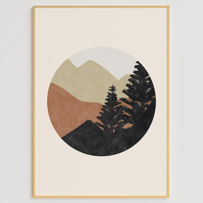 松と山と太陽を描いたミニマル北欧アートポスター3枚セット
