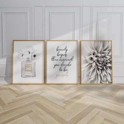 アートポスター 北欧ゴールド香水花白タイポ3枚セット