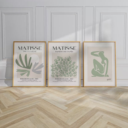 アートポスター マティス風抽象 ベージュグリーン 3枚セット