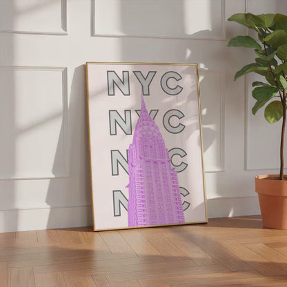 アートポスター NYC ピンク タイポグラフィ建築