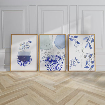 アートポスター ブルー 水彩 ボタニカル 3枚セット