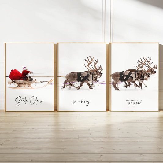 サンタクロースとトナカイの北欧デザインクリスマスアートポスター 3枚セット 冬インテリア