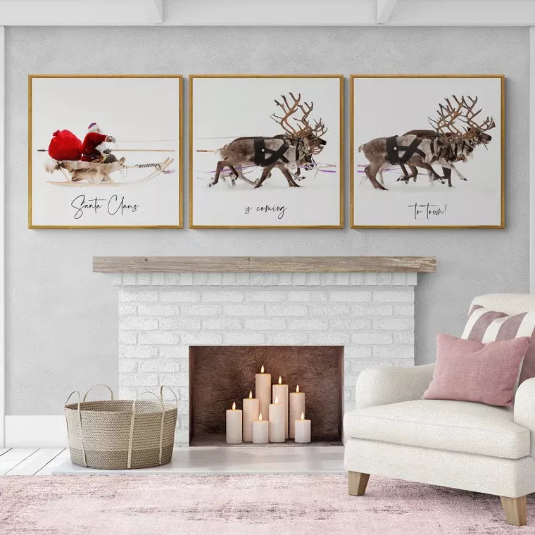 サンタクロースとトナカイの北欧デザインクリスマスアートポスター 3枚セット 冬インテリア