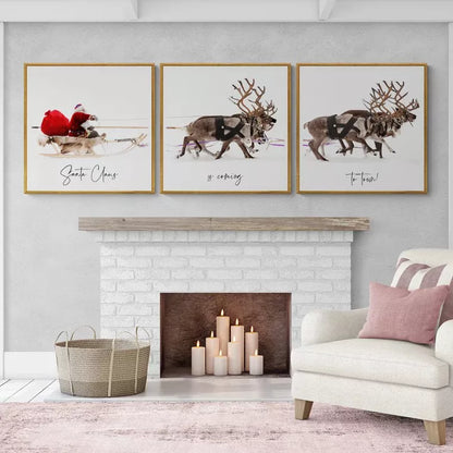 サンタクロースとトナカイの北欧デザインクリスマスアートポスター 3枚セット 冬インテリア