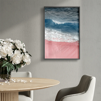 アートポスター ソフトピンク ビーチ 砂浜 パステルカラー 北欧風景 癒しインテリア