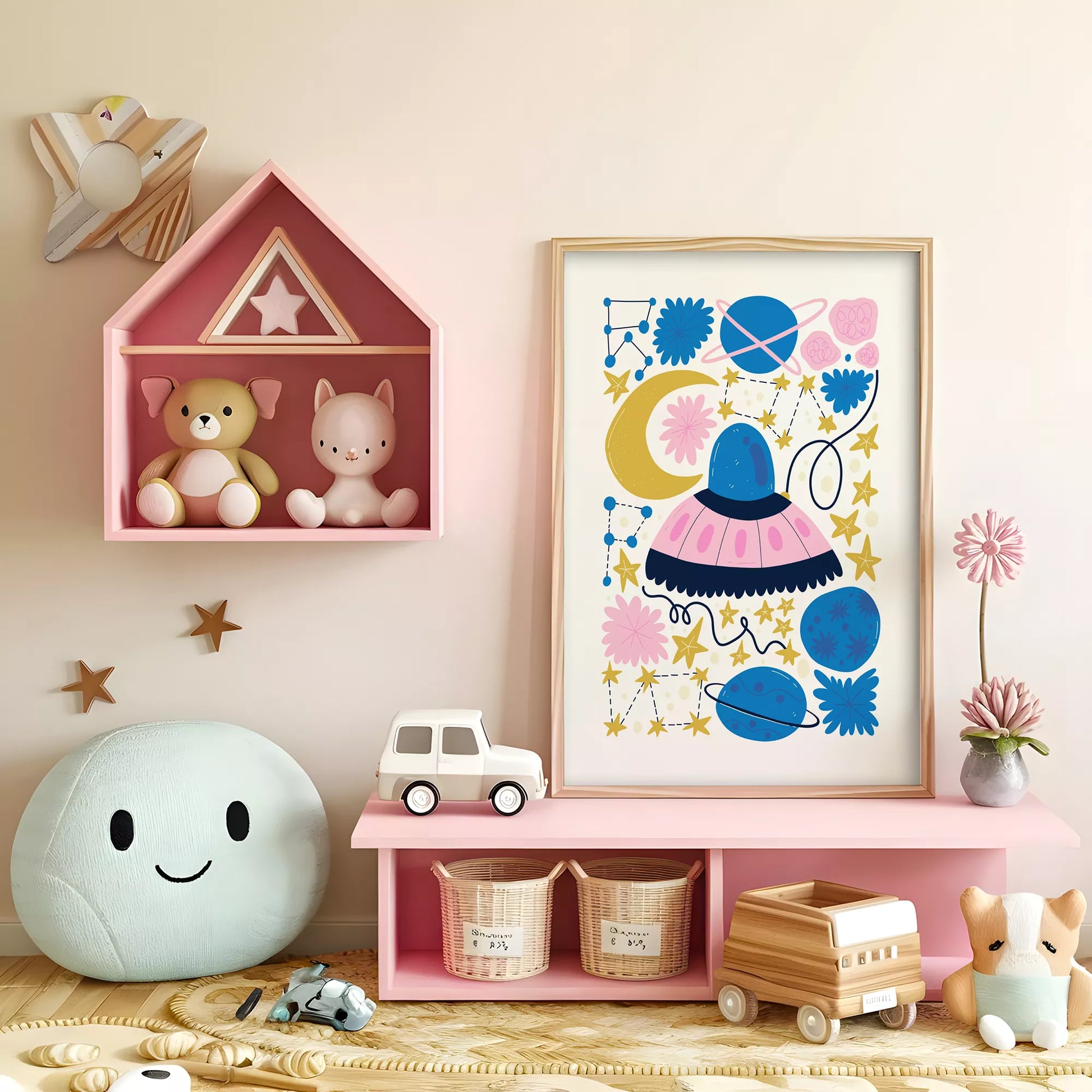 宇宙UFO惑星キッズポスター 子供部屋壁装飾アート