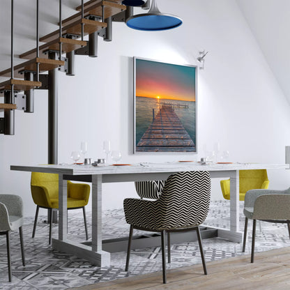 夕日が映える桟橋と海の風景アートプリント