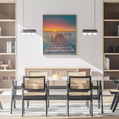 夕日が映える桟橋と海の風景アートプリント