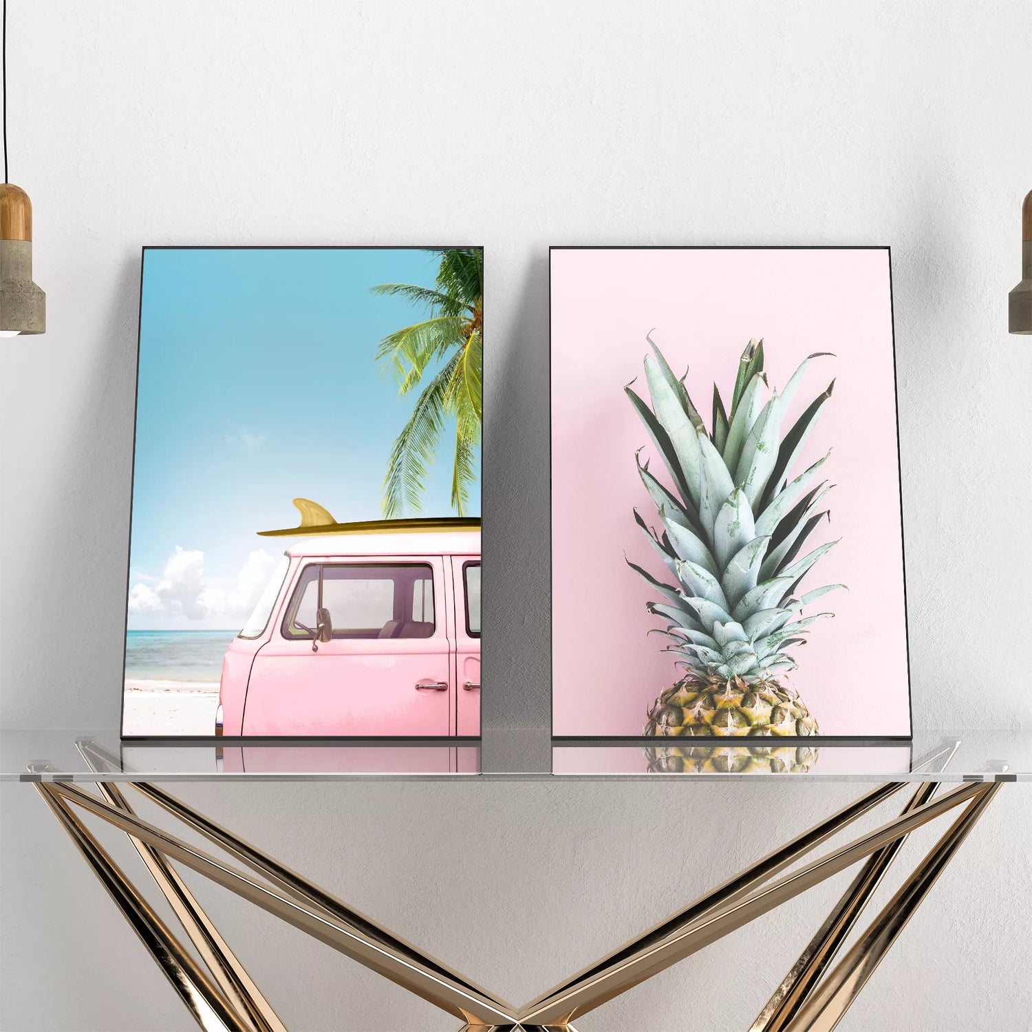 トロピカルビーチとパイナップルのサマーアートポスター2枚セット
