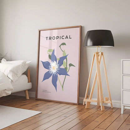 トロピカルブルーフラワーのミニマリストボタニカルアートポスター モダンインテリア
