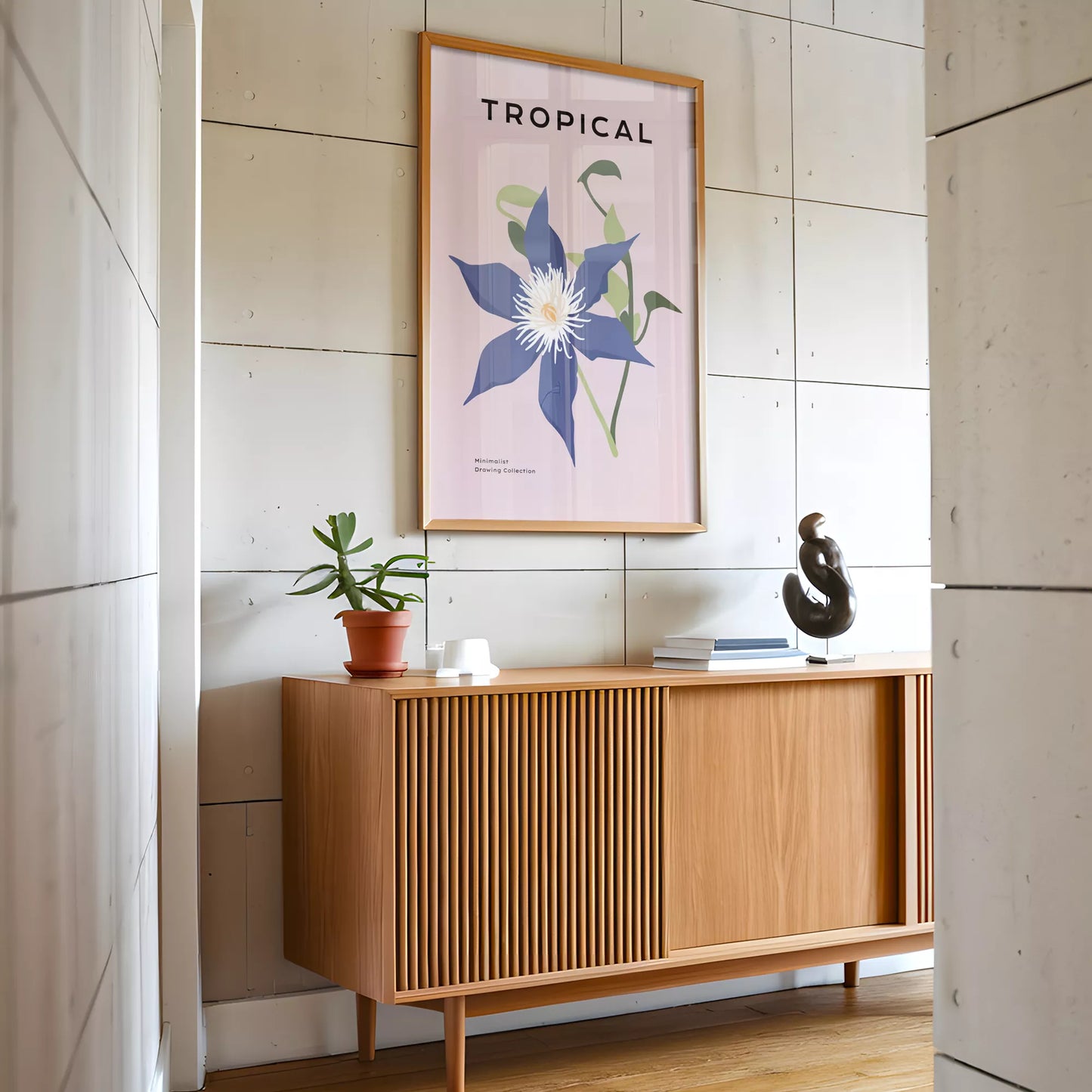 トロピカルブルーフラワーのミニマリストボタニカルアートポスター モダンインテリア