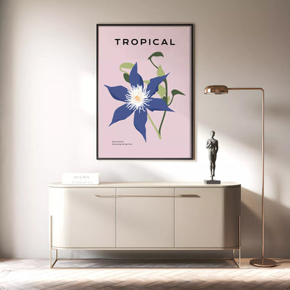 トロピカルブルーフラワーのミニマリストボタニカルアートポスター モダンインテリア