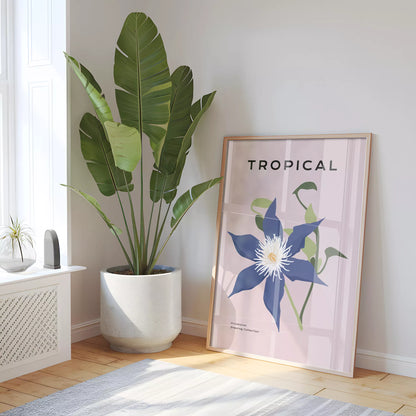 トロピカルブルーフラワーのミニマリストボタニカルアートポスター モダンインテリア