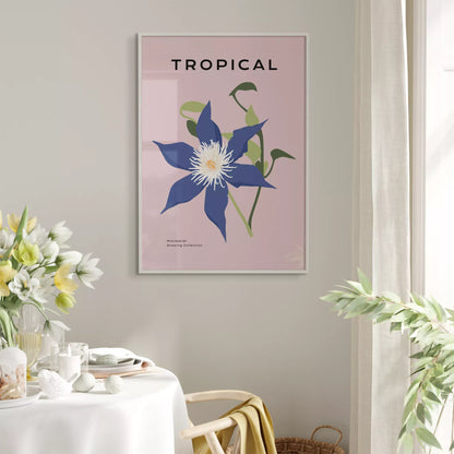 トロピカルブルーフラワーのミニマリストボタニカルアートポスター モダンインテリア