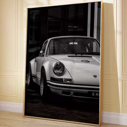 クラシックポルシェ911のモノクロームアート写真、フロント側から撮影