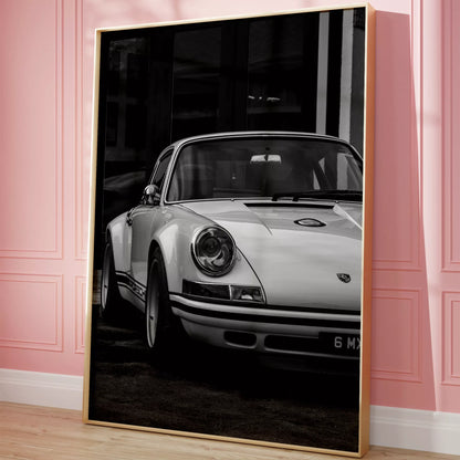 クラシックポルシェ911のモノクロームアート写真、フロント側から撮影