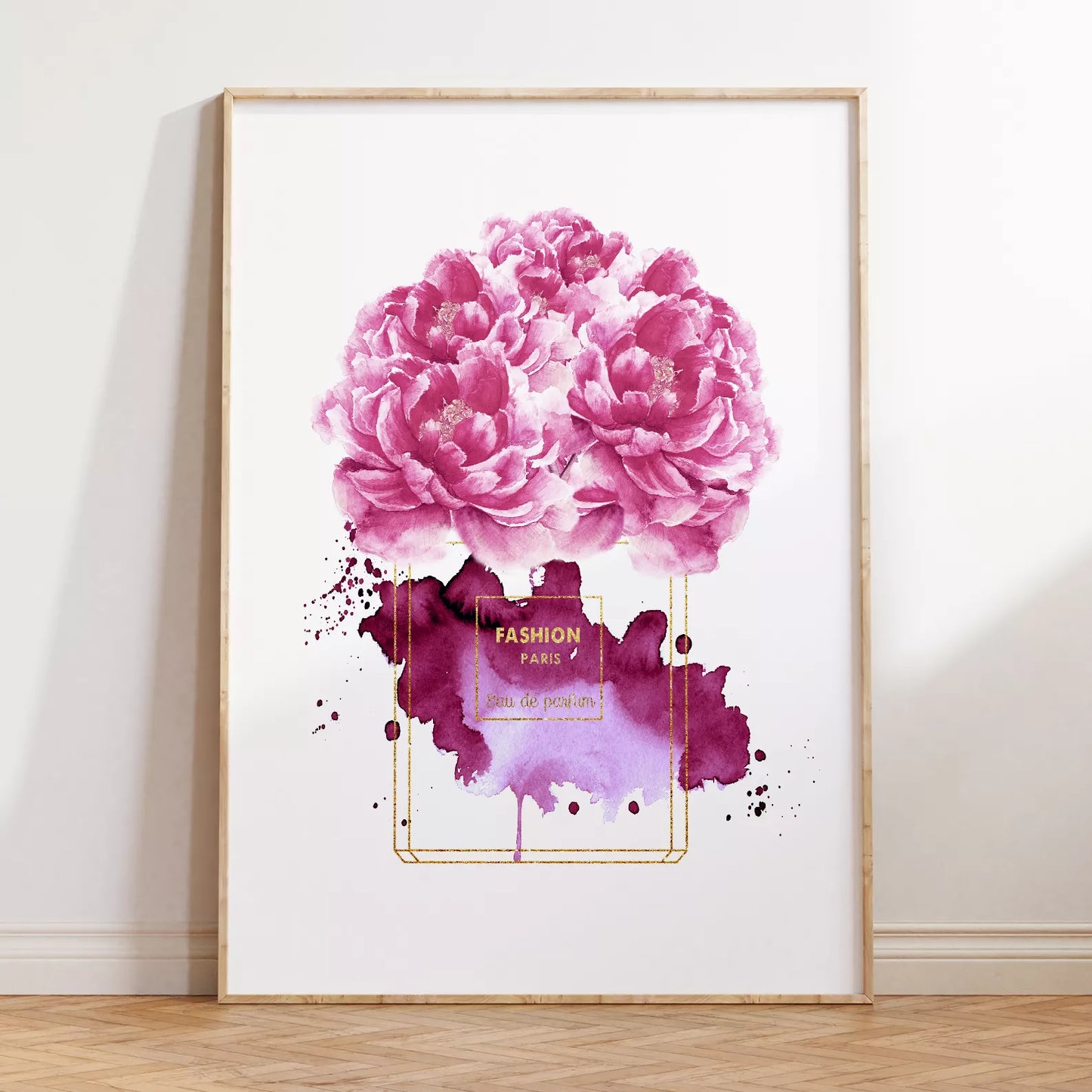 水彩ピンクパープル香水花ポスター ファッションアート 北欧デザイン