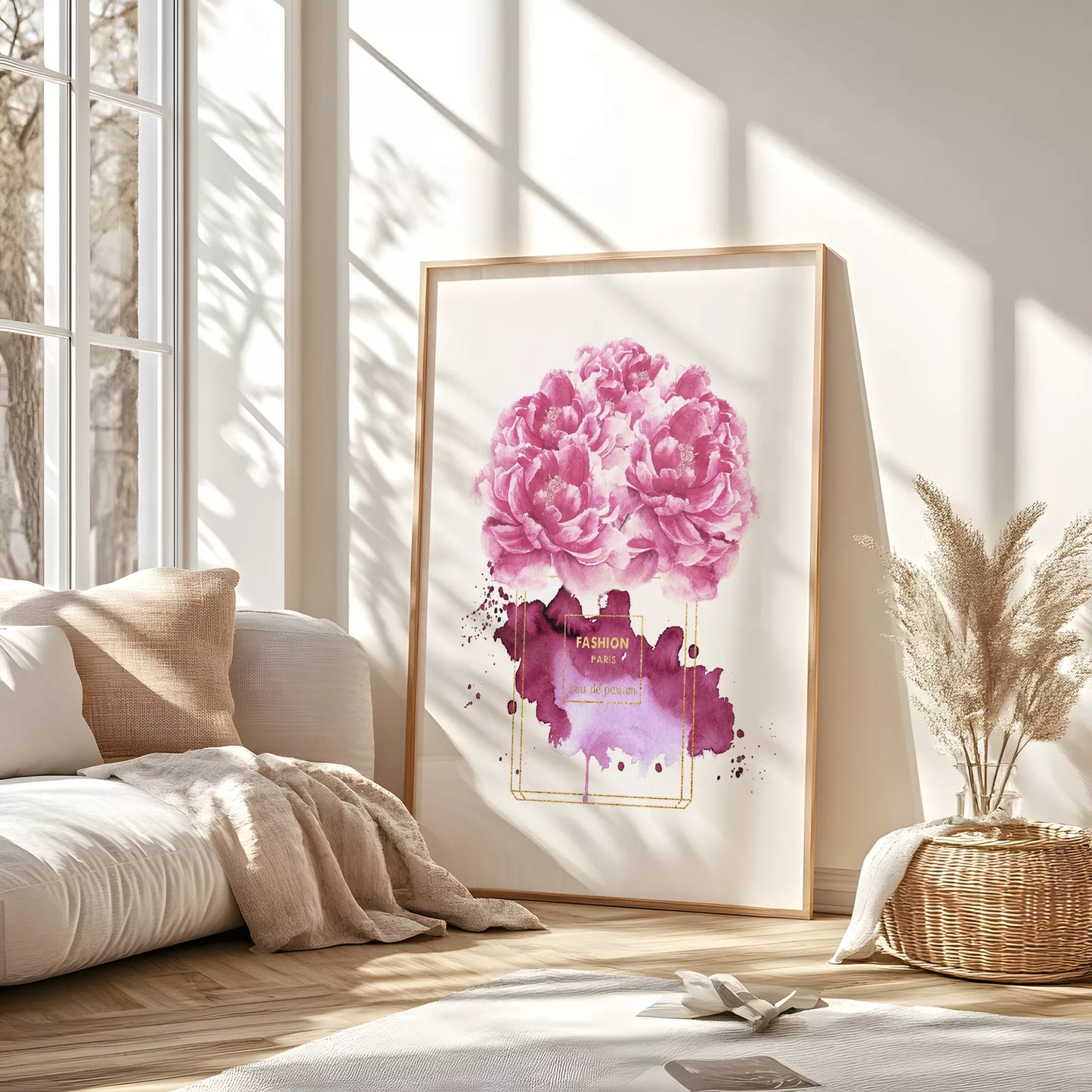 水彩ピンクパープル香水花ポスター ファッションアート 北欧デザイン